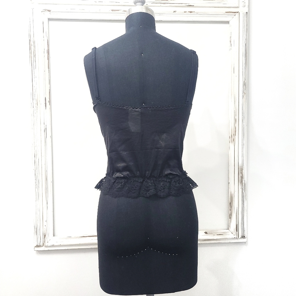 Vintage Romantic Dark Floral Gold Black Lace Ruffle Bustier Corset - Picture 10 of 10